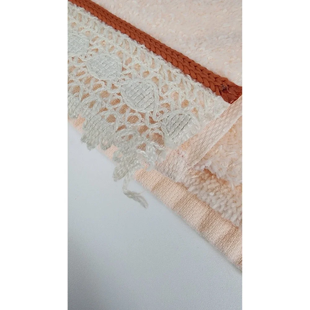 Vintage Dundee Towel Set 6 pc Peach Lace Trim Cotton Blend Bath Hand Washcloth